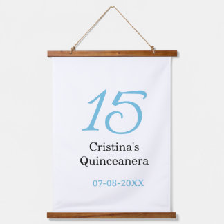 15th quinceanera birthday blue black bold letter n hanging tapestry