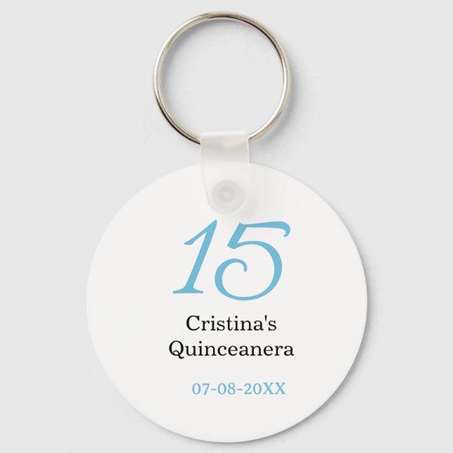 15th quinceanera birthday blue black bold letter n keychain (Front)