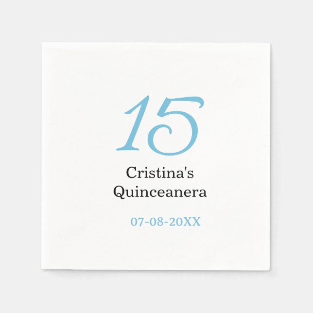 15th quinceanera birthday blue black bold letter n napkins (Front)