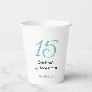 15th quinceanera birthday blue black bold letter n paper cups