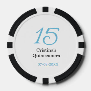 15th quinceanera birthday blue black bold letter n poker chips