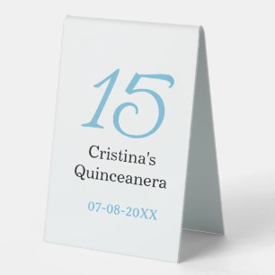 15th quinceanera birthday blue black bold letter n table tent