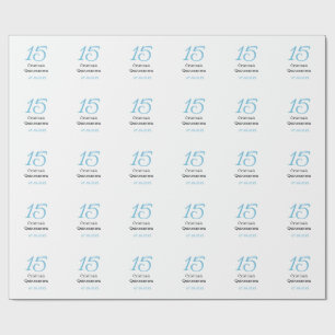 15th quinceanera birthday blue black bold letter n wrapping paper