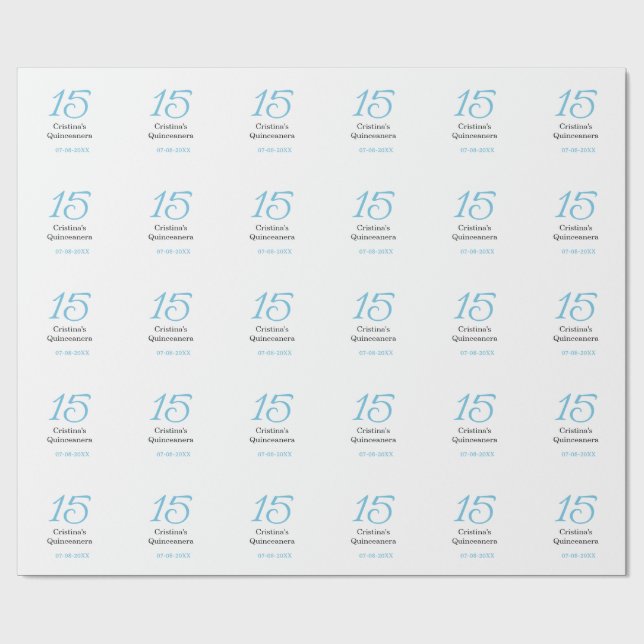 15th quinceanera birthday blue black bold letter n wrapping paper (Flat)