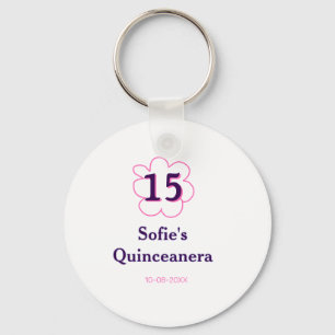 15th quinceanera happy birthday pink purple date keychain