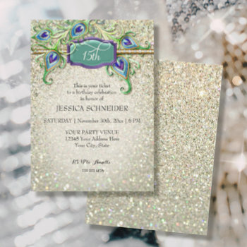15th Quinceanera Quince Anos Birthday Peacock Invitation by PatternsModerne at Zazzle