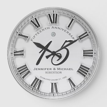 15th Silver Wedding Anniversary Large Clock by AZEZcom at Zazzle