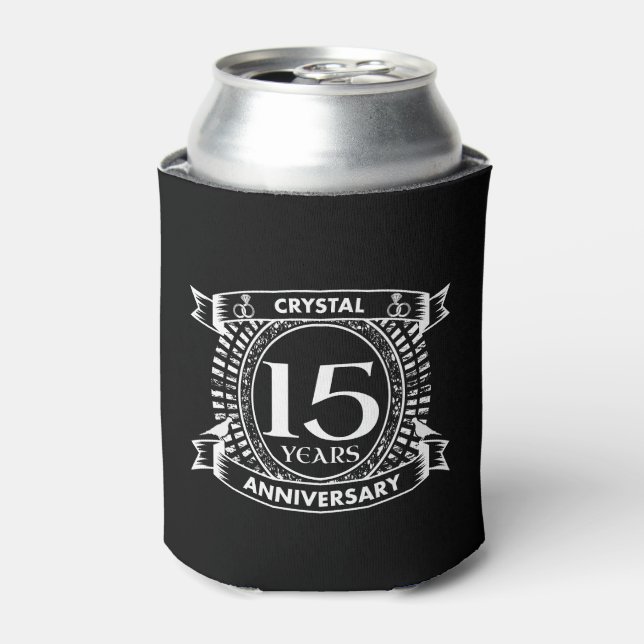 15TH wedding anniversary black and white Can Cooler (Can Front)