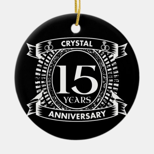 15TH wedding anniversary black and white Ceramic Ornament