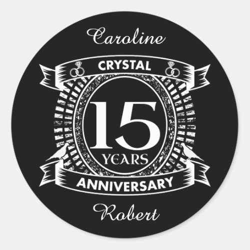 15TH wedding anniversary black and white Classic Round Sticker