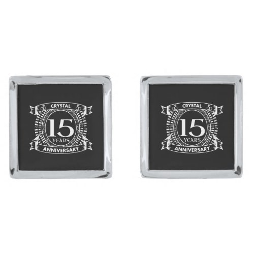 15TH wedding anniversary black and white Cufflinks