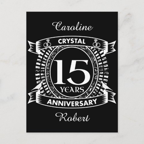 15TH wedding anniversary black and white Postcard