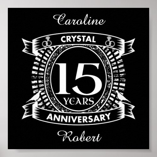 15TH wedding anniversary black and white Poster