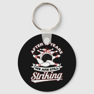 15th Wedding Anniversary Bowling Striking 15 Years Keychain