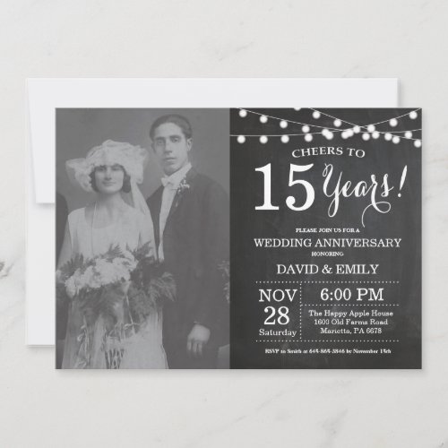 15th Wedding Anniversary Chalkboard Photo Invitation
