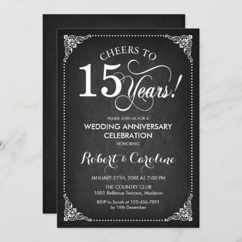 15th Wedding Anniversary _ Chalkboard White Invitation