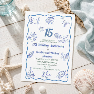 15th Wedding Anniversary Chic Hand Drawn Sea Life  Invitation