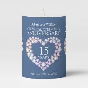 15th wedding anniversary crystal custom name pillar candle