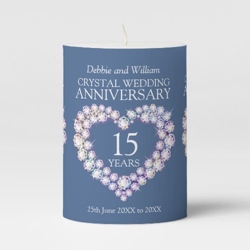15th wedding anniversary crystal custom name pillar candle