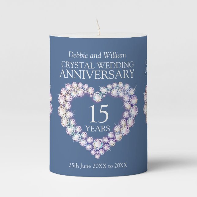15th wedding anniversary crystal custom name pillar candle (Front)