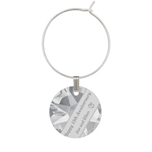 15th Wedding Anniversary Crystal Editable  Wine Charm