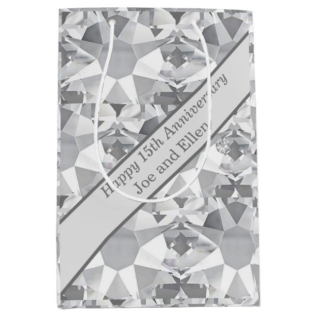 15th Wedding Anniversary, Crystal  Medium Gift Bag (Front)