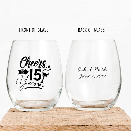 15th Wedding Anniversary Elegant Celebration Stemless Wine Glass