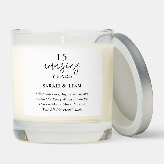 15th Wedding Anniversary Gift for wife husband Scented Candle (Lid)