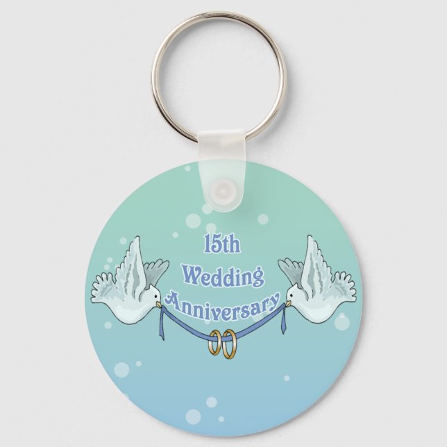 15th Wedding Anniversary Gifts Keychain (Front)