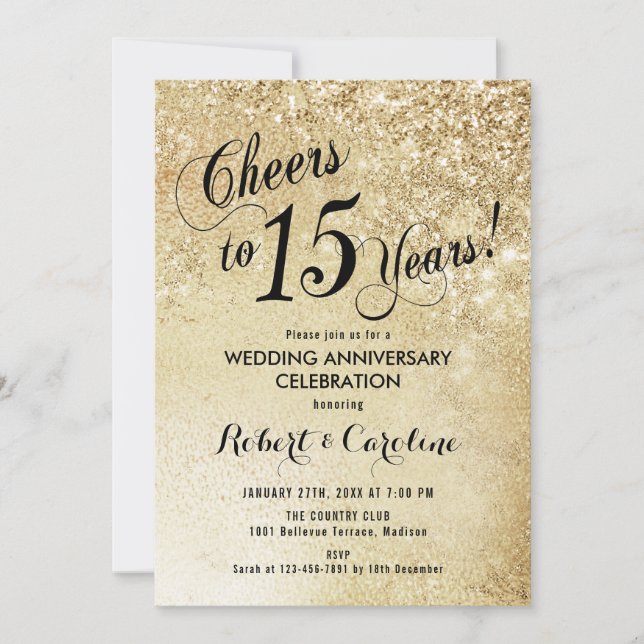 15th Wedding Anniversary Gold Invitation (Front)