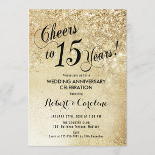 15th Wedding Anniversary Gold Invitation