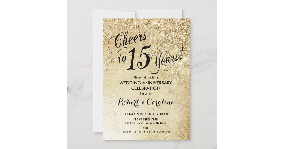 15th Wedding Anniversary Gold Invitation Zazzle