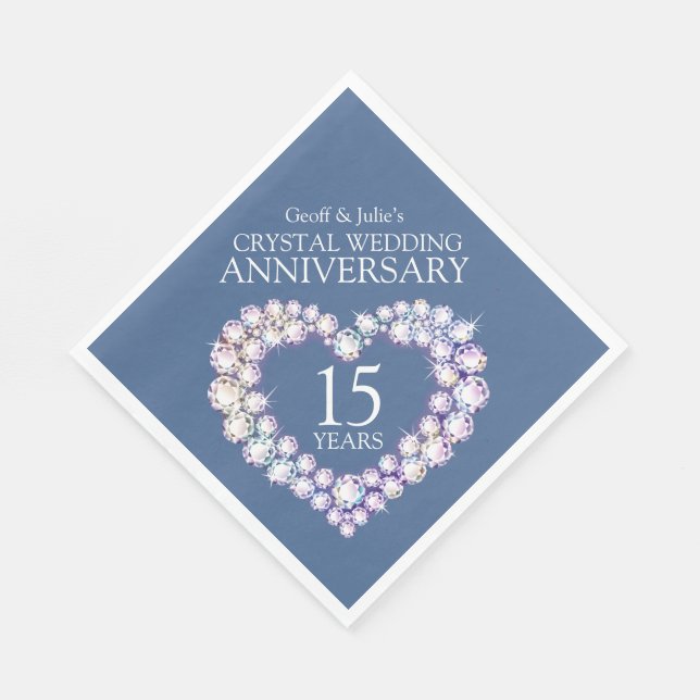 15th Wedding Anniversary heart crystal custom Napkins (Corner)