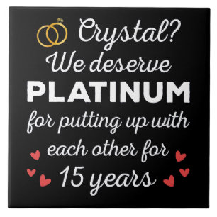 15th Wedding Anniversary I - Crystal Funny Couple Ceramic Tile