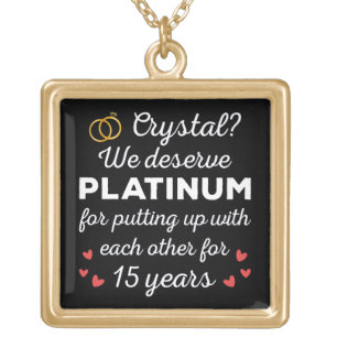15th Wedding Anniversary I - Crystal Funny Couple Gold Plated Necklace