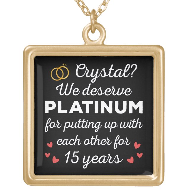 15th Wedding Anniversary I - Crystal Funny Couple Gold Plated Necklace (Front)