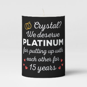 15th Wedding Anniversary I - Crystal Funny Couple Pillar Candle