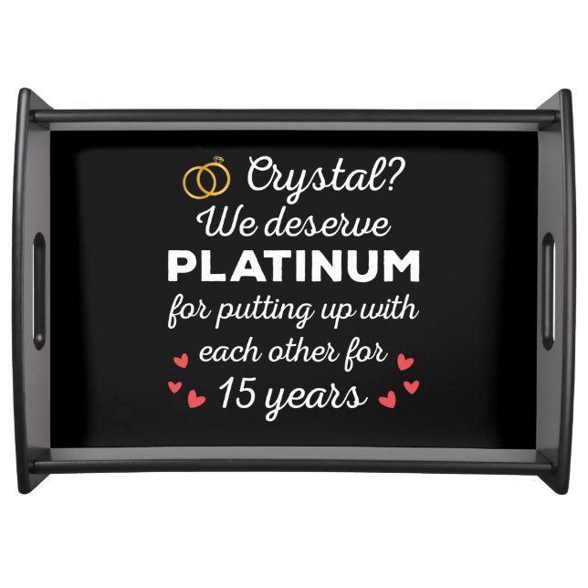 15th Wedding Anniversary I - Crystal Funny Couple Serving Tray (Front)