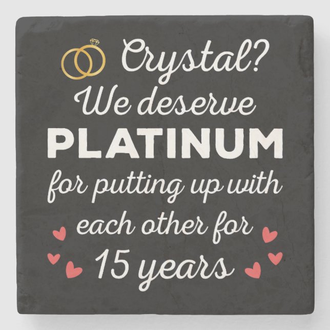 15th Wedding Anniversary I - Crystal Funny Couple Stone Coaster (Front)