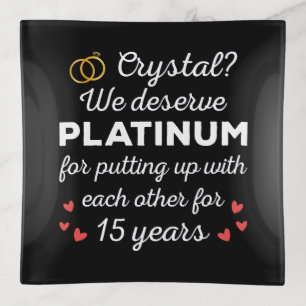 15th Wedding Anniversary I - Crystal Funny Couple Trinket Tray