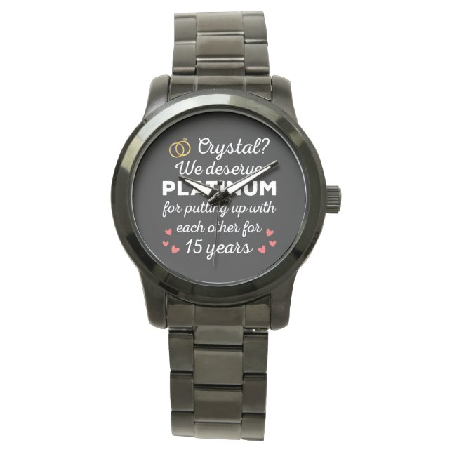 15th Wedding Anniversary I - Crystal Funny Couple Watch (Front)