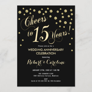 15th Wedding Anniversary Invitation - Black & Gold