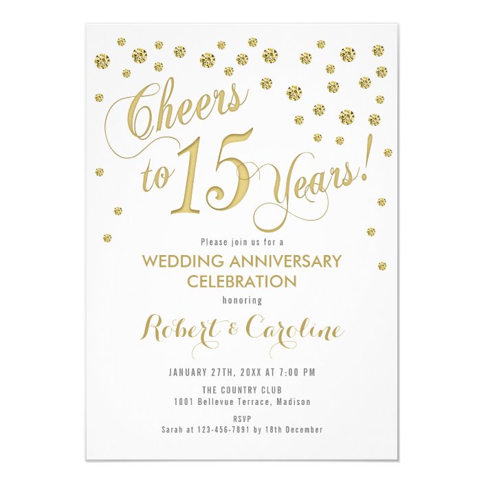 15th Wedding Anniversary Invitation Gold White Zazzle Com