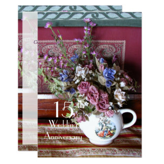 15th Wedding Anniversary Invitation Vintage Teapot