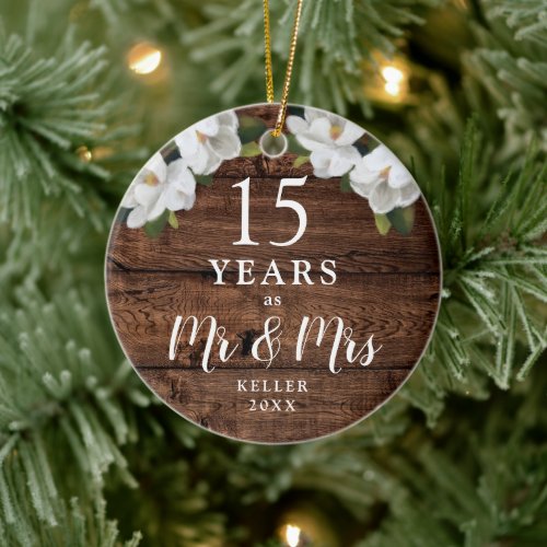 15th Wedding Anniversary Personalized Mr  Mrs Ceramic Ornament