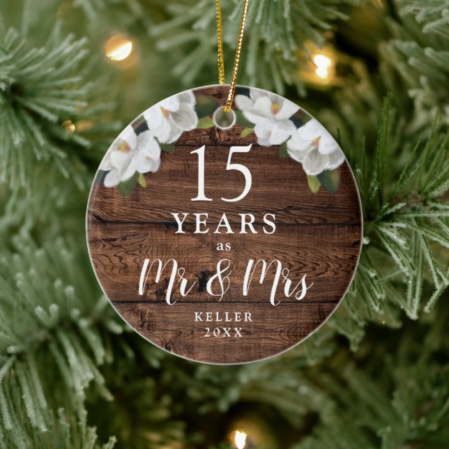 15th Wedding Anniversary Personalized Mr & Mrs Ceramic Ornament (Tree)
