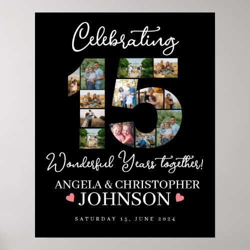 15th Wedding Anniversary Photo Collage party Sign