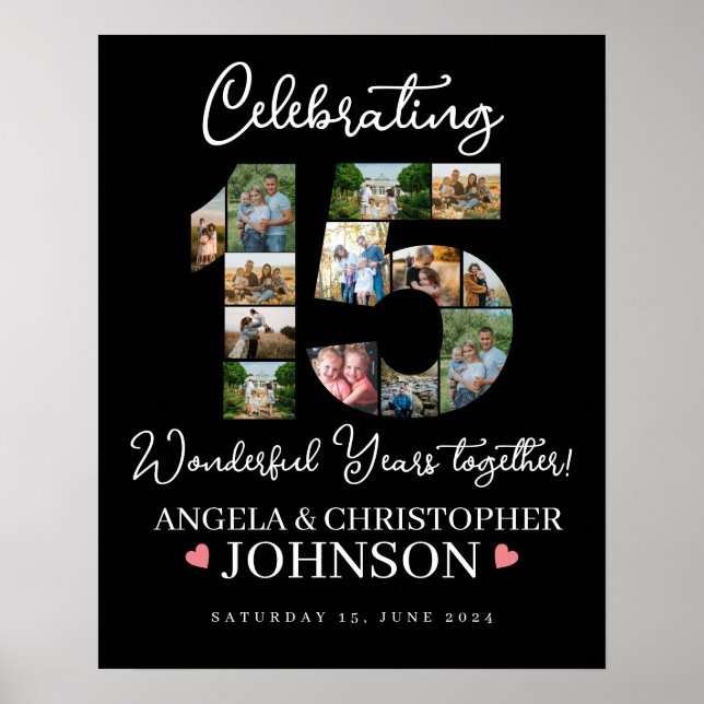 15th Wedding Anniversary Photo Collage party Sign (Front)