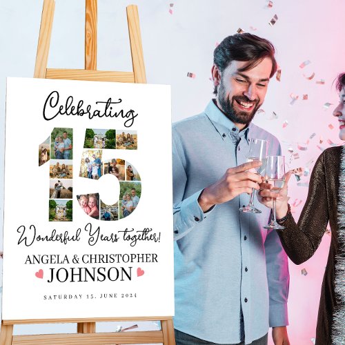 15th Wedding Anniversary Photo Collage party Sign
