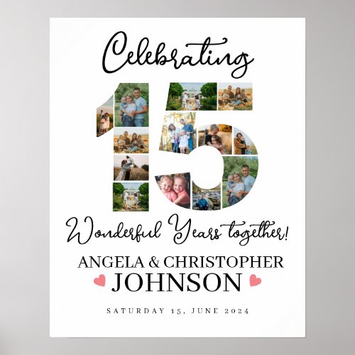 15th Wedding Anniversary Photo Collage party Sign